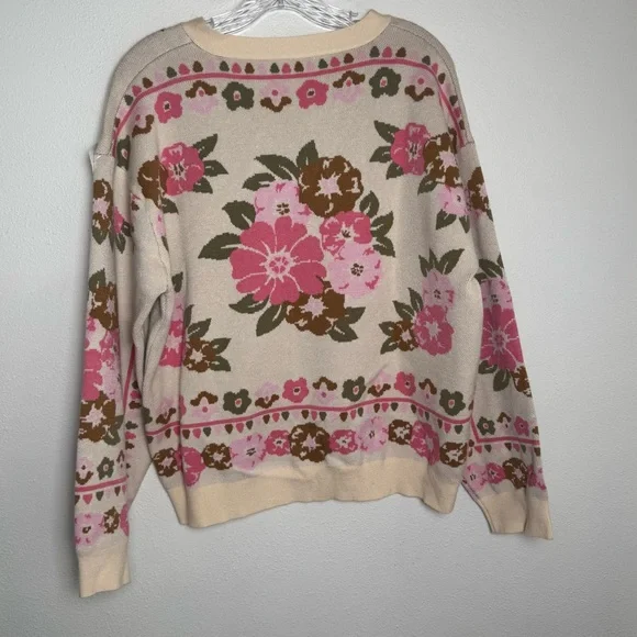 Polagram Pink and Brown Floral Grandma Cottagecore Cardigan Sweater - Picture 6 of 7